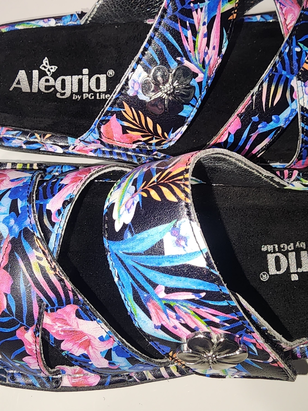 Alegria Tropical Floral Slide Sandals in Black, Pink, Blue Size 7 Comfort - Picture 11 of 12